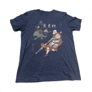 Samurai Mandalorian Graphic T-Shirt Grogu Baby Yoda Art Tee‎ Blue Unisex